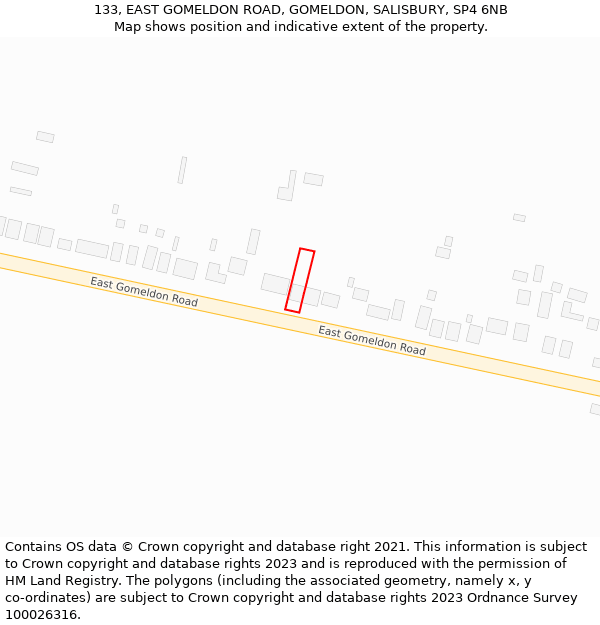 133, EAST GOMELDON ROAD, GOMELDON, SALISBURY, SP4 6NB: Location map and indicative extent of plot