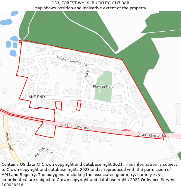 133, FOREST WALK, BUCKLEY, CH7 3AR: Location map and indicative extent of plot