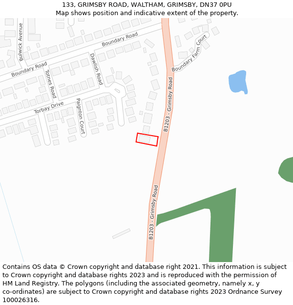 133, GRIMSBY ROAD, WALTHAM, GRIMSBY, DN37 0PU: Location map and indicative extent of plot