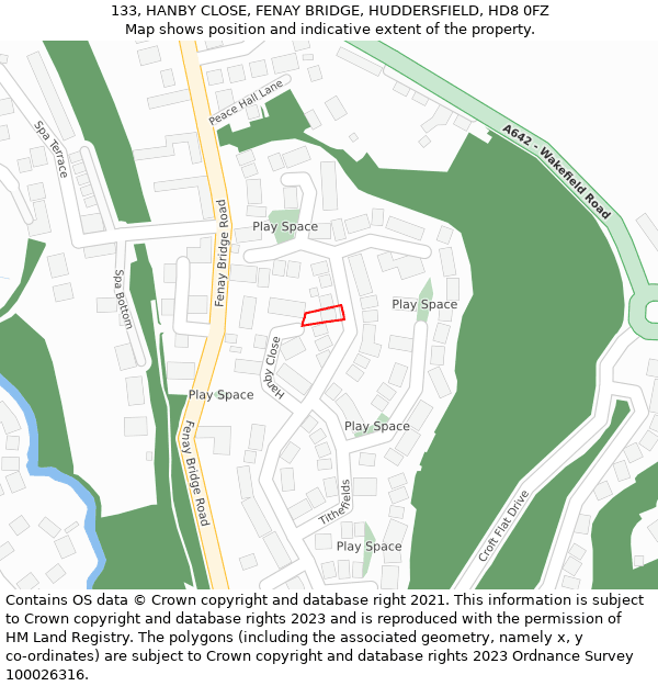 133, HANBY CLOSE, FENAY BRIDGE, HUDDERSFIELD, HD8 0FZ: Location map and indicative extent of plot