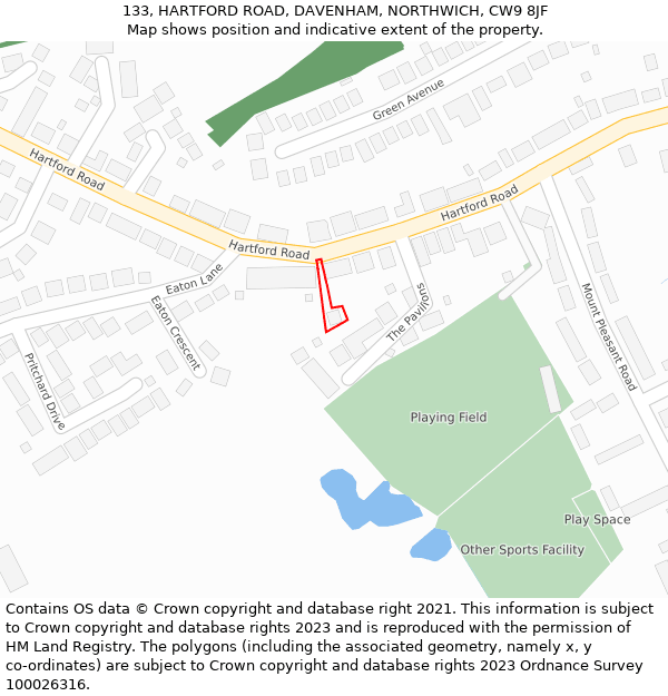 133, HARTFORD ROAD, DAVENHAM, NORTHWICH, CW9 8JF: Location map and indicative extent of plot