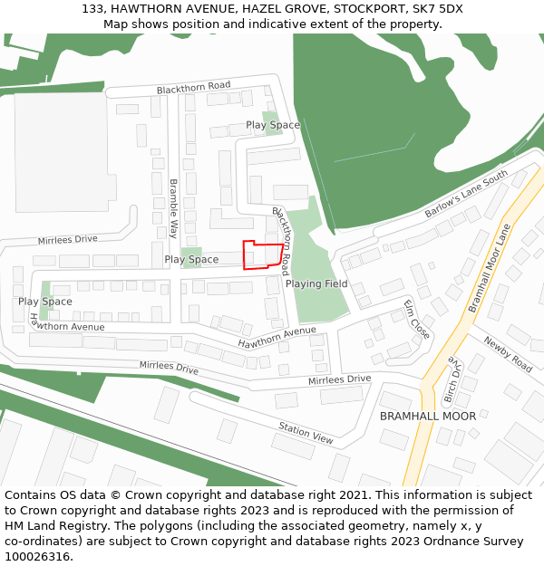 133, HAWTHORN AVENUE, HAZEL GROVE, STOCKPORT, SK7 5DX: Location map and indicative extent of plot