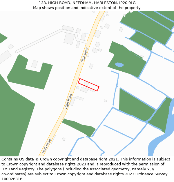133, HIGH ROAD, NEEDHAM, HARLESTON, IP20 9LG: Location map and indicative extent of plot