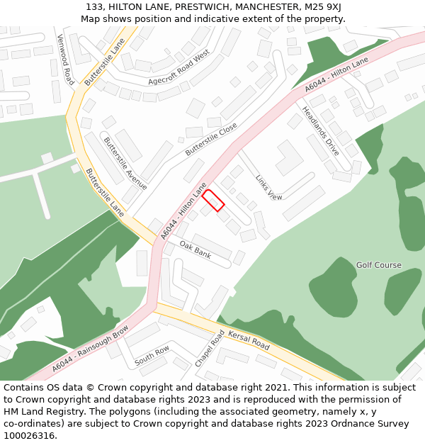 133, HILTON LANE, PRESTWICH, MANCHESTER, M25 9XJ: Location map and indicative extent of plot