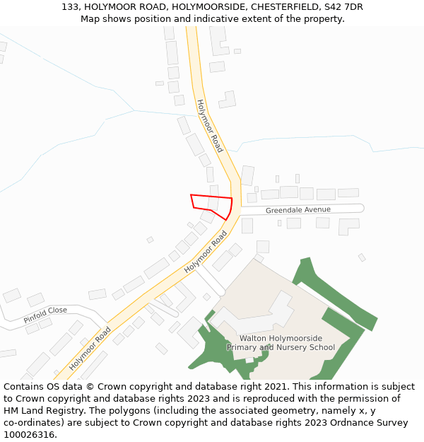 133, HOLYMOOR ROAD, HOLYMOORSIDE, CHESTERFIELD, S42 7DR: Location map and indicative extent of plot