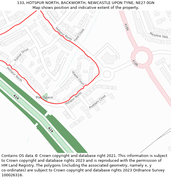 133, HOTSPUR NORTH, BACKWORTH, NEWCASTLE UPON TYNE, NE27 0GN: Location map and indicative extent of plot