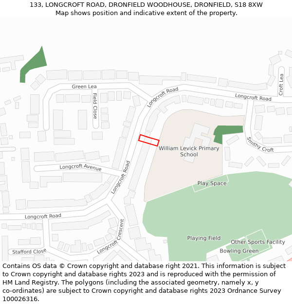 133, LONGCROFT ROAD, DRONFIELD WOODHOUSE, DRONFIELD, S18 8XW: Location map and indicative extent of plot
