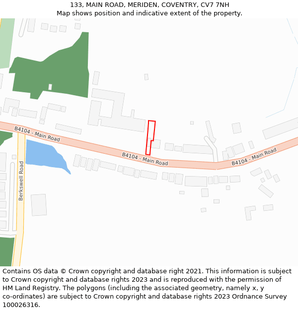 133, MAIN ROAD, MERIDEN, COVENTRY, CV7 7NH: Location map and indicative extent of plot