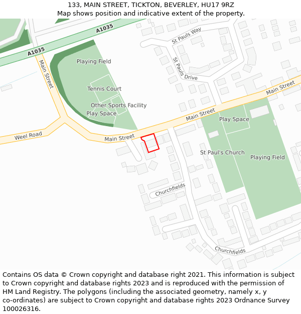 133, MAIN STREET, TICKTON, BEVERLEY, HU17 9RZ: Location map and indicative extent of plot