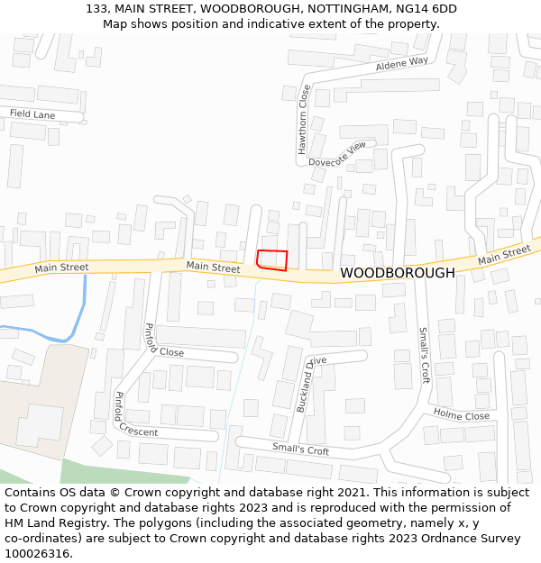 133, MAIN STREET, WOODBOROUGH, NOTTINGHAM, NG14 6DD: Location map and indicative extent of plot