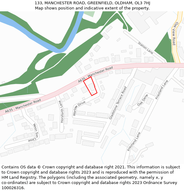 133, MANCHESTER ROAD, GREENFIELD, OLDHAM, OL3 7HJ: Location map and indicative extent of plot