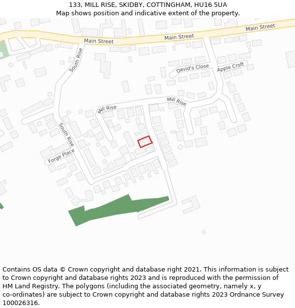 133, MILL RISE, SKIDBY, COTTINGHAM, HU16 5UA: Location map and indicative extent of plot