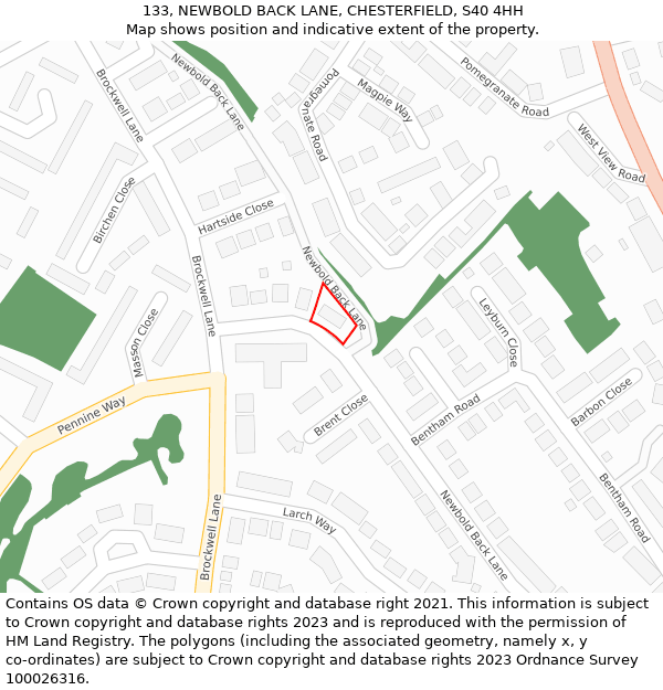 133, NEWBOLD BACK LANE, CHESTERFIELD, S40 4HH: Location map and indicative extent of plot