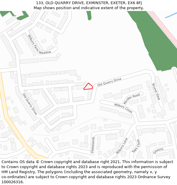 133, OLD QUARRY DRIVE, EXMINSTER, EXETER, EX6 8FJ: Location map and indicative extent of plot