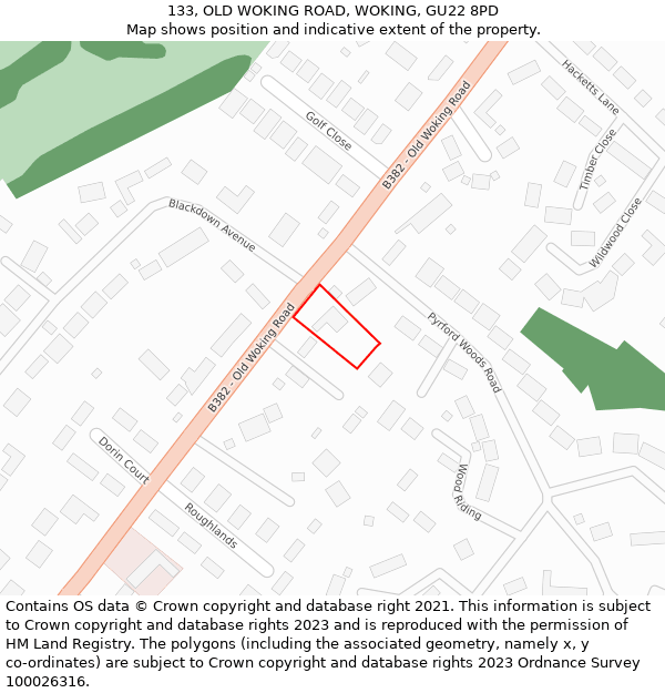 133, OLD WOKING ROAD, WOKING, GU22 8PD: Location map and indicative extent of plot