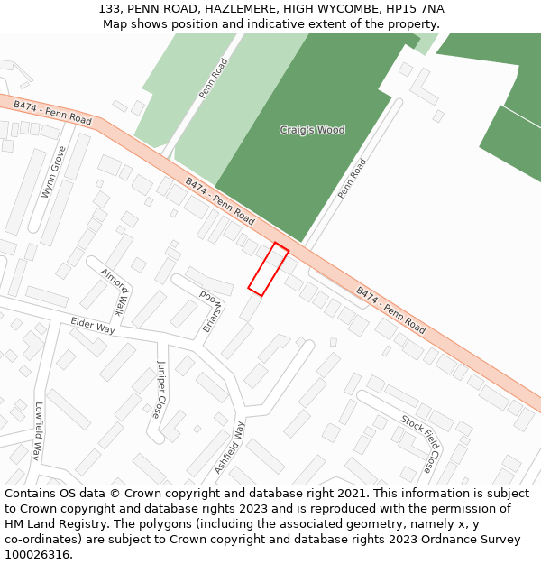 133, PENN ROAD, HAZLEMERE, HIGH WYCOMBE, HP15 7NA: Location map and indicative extent of plot