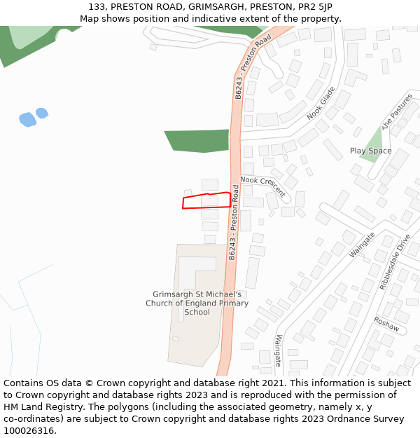 133, PRESTON ROAD, GRIMSARGH, PRESTON, PR2 5JP: Location map and indicative extent of plot