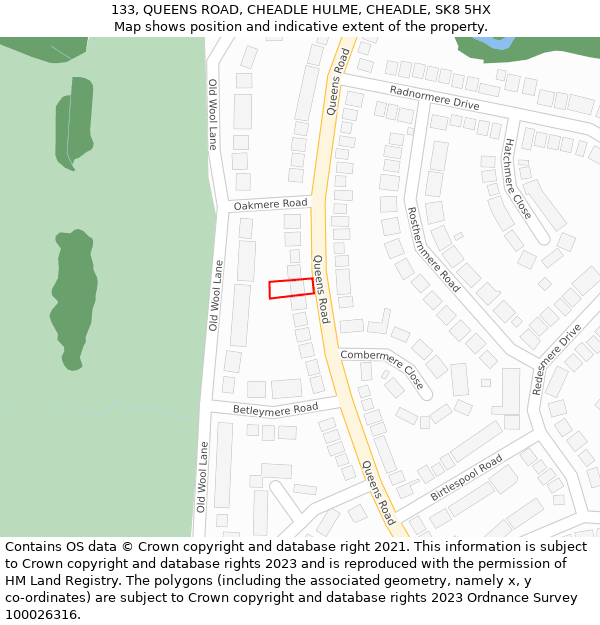 133, QUEENS ROAD, CHEADLE HULME, CHEADLE, SK8 5HX: Location map and indicative extent of plot