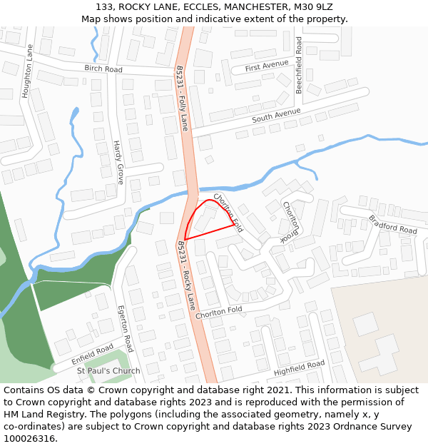 133, ROCKY LANE, ECCLES, MANCHESTER, M30 9LZ: Location map and indicative extent of plot