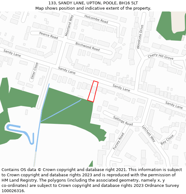 133, SANDY LANE, UPTON, POOLE, BH16 5LT: Location map and indicative extent of plot