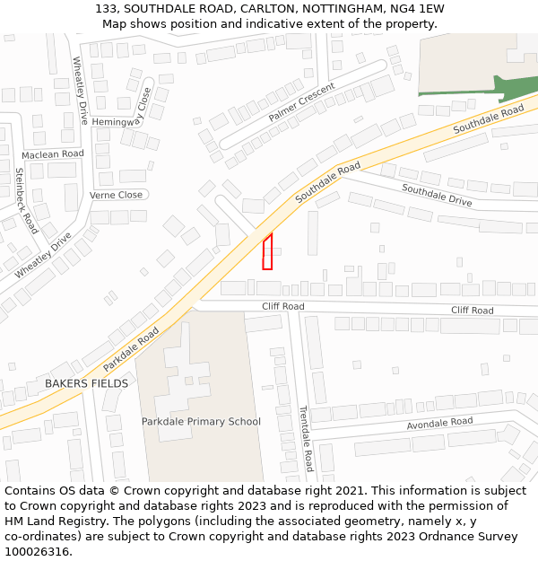 133, SOUTHDALE ROAD, CARLTON, NOTTINGHAM, NG4 1EW: Location map and indicative extent of plot