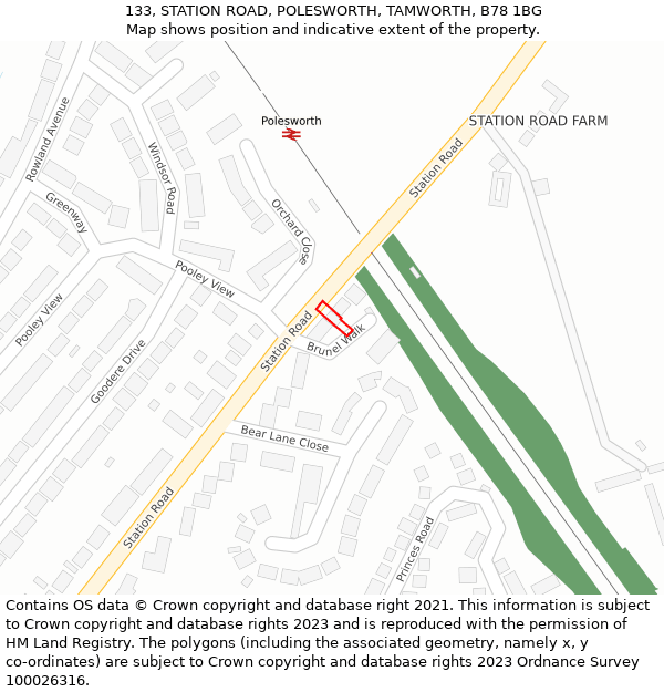 133, STATION ROAD, POLESWORTH, TAMWORTH, B78 1BG: Location map and indicative extent of plot