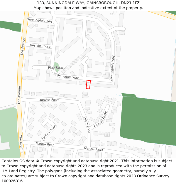 133, SUNNINGDALE WAY, GAINSBOROUGH, DN21 1FZ: Location map and indicative extent of plot