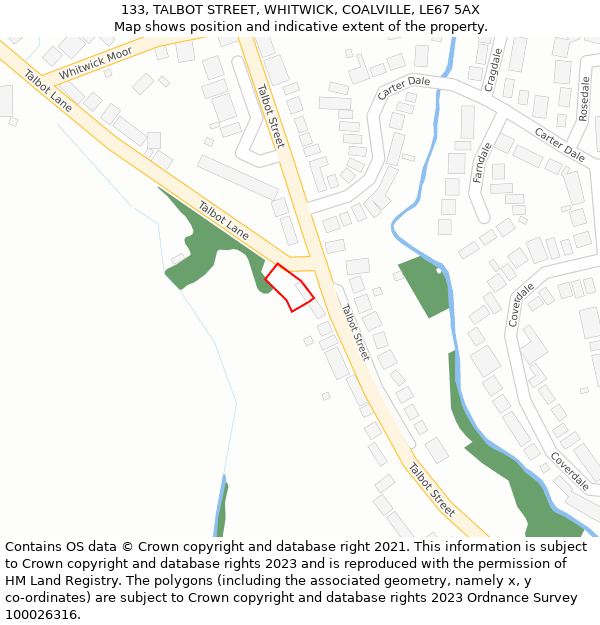 133, TALBOT STREET, WHITWICK, COALVILLE, LE67 5AX: Location map and indicative extent of plot