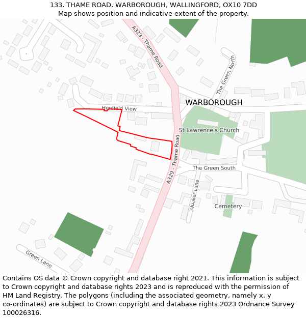 133, THAME ROAD, WARBOROUGH, WALLINGFORD, OX10 7DD: Location map and indicative extent of plot