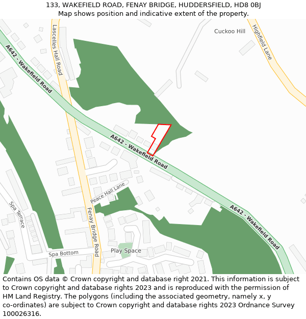 133, WAKEFIELD ROAD, FENAY BRIDGE, HUDDERSFIELD, HD8 0BJ: Location map and indicative extent of plot