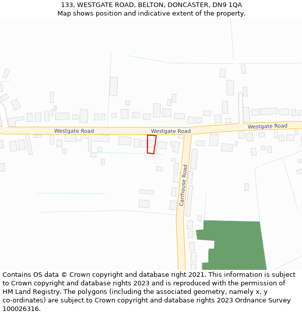 133, WESTGATE ROAD, BELTON, DONCASTER, DN9 1QA: Location map and indicative extent of plot