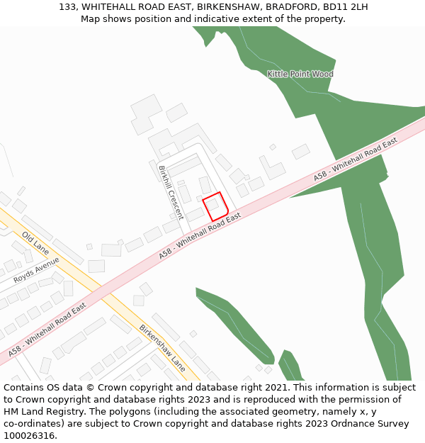133, WHITEHALL ROAD EAST, BIRKENSHAW, BRADFORD, BD11 2LH: Location map and indicative extent of plot