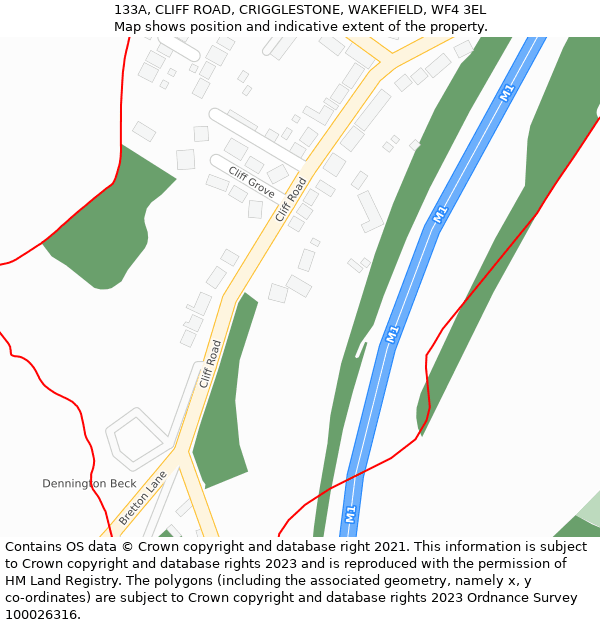 133A, CLIFF ROAD, CRIGGLESTONE, WAKEFIELD, WF4 3EL: Location map and indicative extent of plot