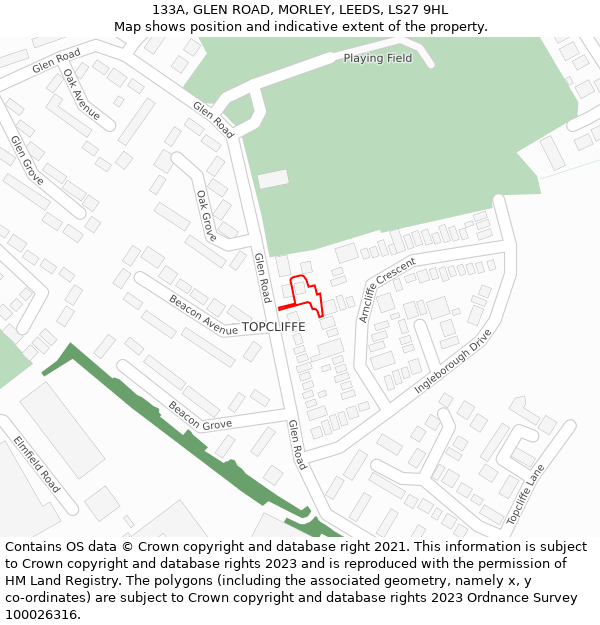133A, GLEN ROAD, MORLEY, LEEDS, LS27 9HL: Location map and indicative extent of plot