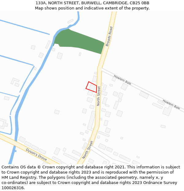 133A, NORTH STREET, BURWELL, CAMBRIDGE, CB25 0BB: Location map and indicative extent of plot