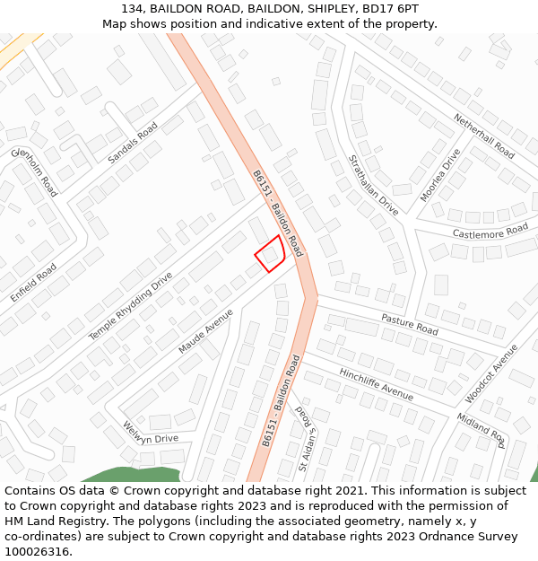 134, BAILDON ROAD, BAILDON, SHIPLEY, BD17 6PT: Location map and indicative extent of plot