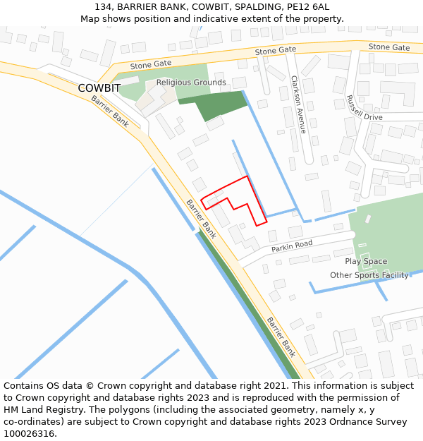 134, BARRIER BANK, COWBIT, SPALDING, PE12 6AL: Location map and indicative extent of plot