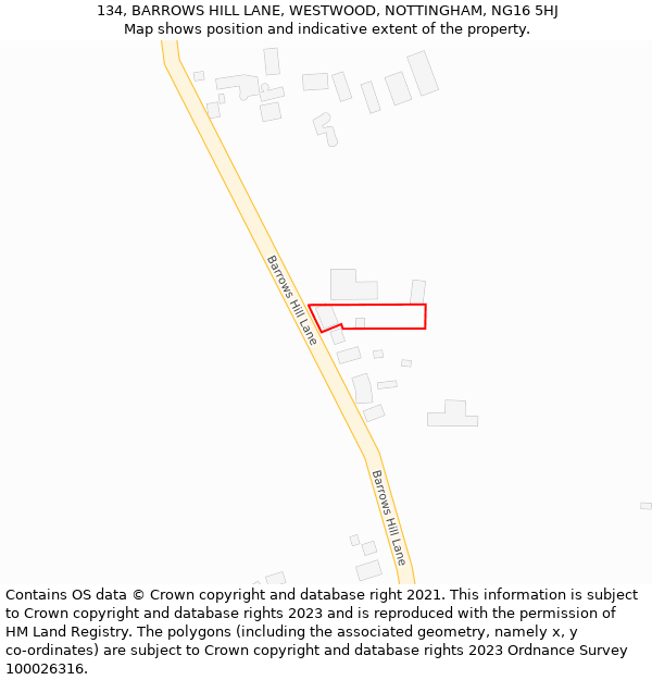 134, BARROWS HILL LANE, WESTWOOD, NOTTINGHAM, NG16 5HJ: Location map and indicative extent of plot