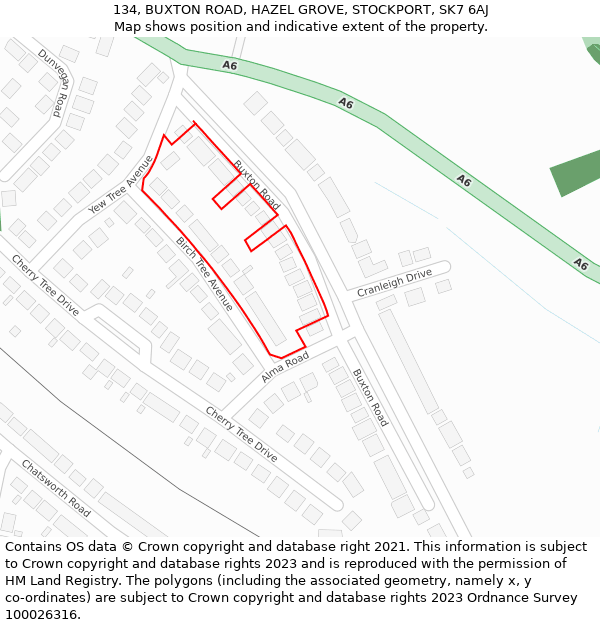 134, BUXTON ROAD, HAZEL GROVE, STOCKPORT, SK7 6AJ: Location map and indicative extent of plot