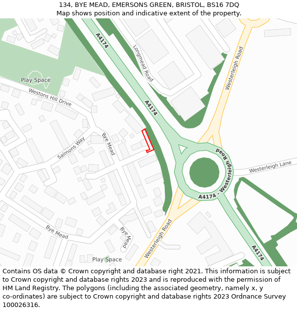 134, BYE MEAD, EMERSONS GREEN, BRISTOL, BS16 7DQ: Location map and indicative extent of plot