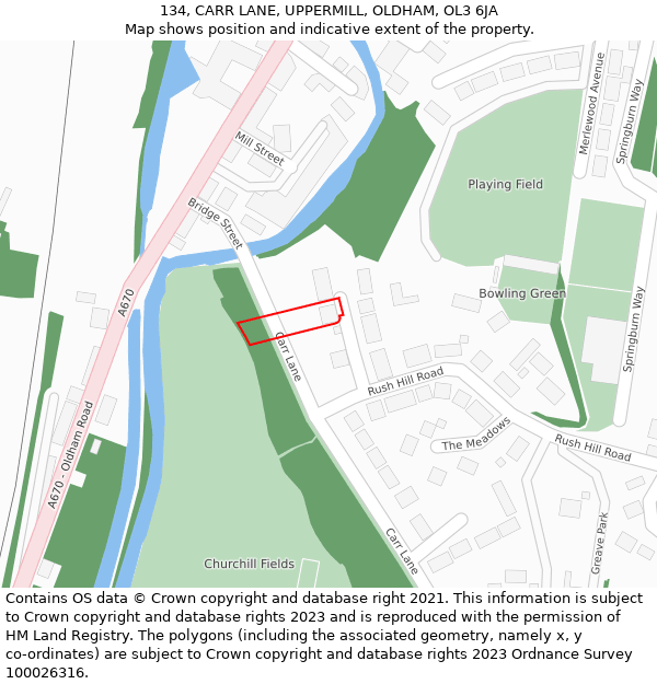 134, CARR LANE, UPPERMILL, OLDHAM, OL3 6JA: Location map and indicative extent of plot