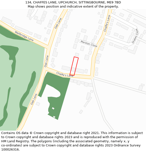 134, CHAFFES LANE, UPCHURCH, SITTINGBOURNE, ME9 7BD: Location map and indicative extent of plot