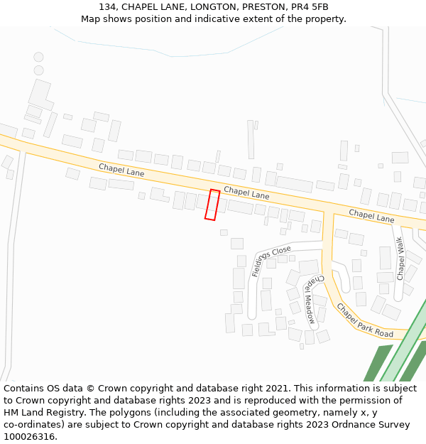 134, CHAPEL LANE, LONGTON, PRESTON, PR4 5FB: Location map and indicative extent of plot