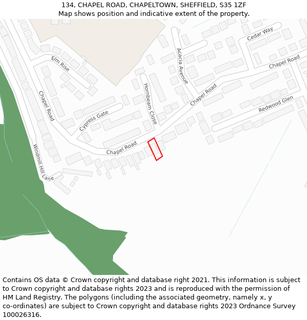 134, CHAPEL ROAD, CHAPELTOWN, SHEFFIELD, S35 1ZF: Location map and indicative extent of plot