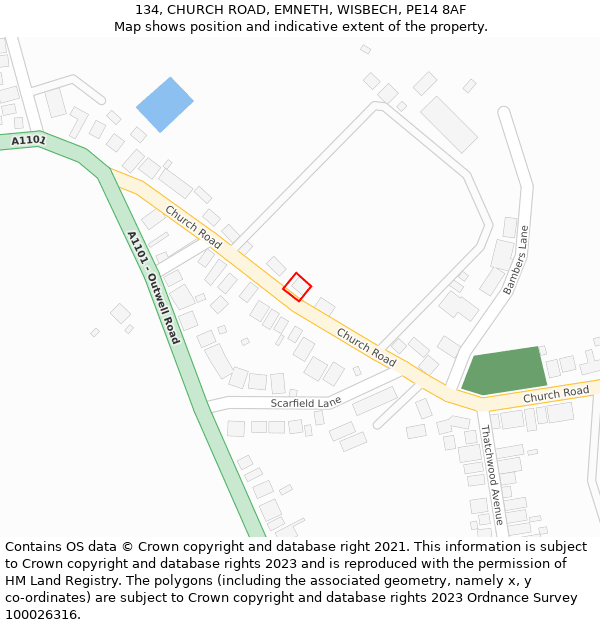 134, CHURCH ROAD, EMNETH, WISBECH, PE14 8AF: Location map and indicative extent of plot