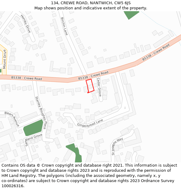 134, CREWE ROAD, NANTWICH, CW5 6JS: Location map and indicative extent of plot