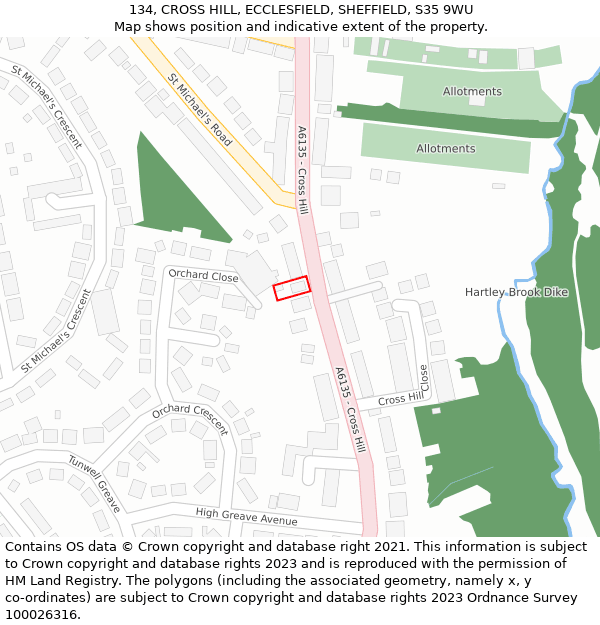 134, CROSS HILL, ECCLESFIELD, SHEFFIELD, S35 9WU: Location map and indicative extent of plot