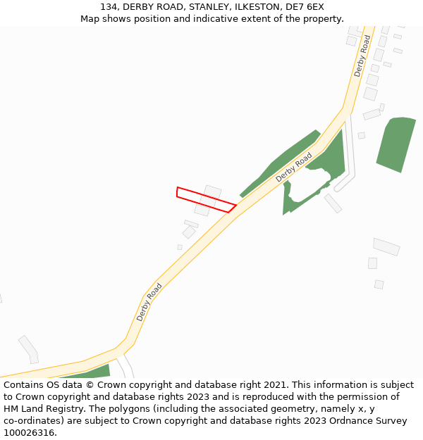 134, DERBY ROAD, STANLEY, ILKESTON, DE7 6EX: Location map and indicative extent of plot