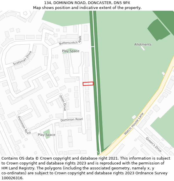 134, DOMINION ROAD, DONCASTER, DN5 9PX: Location map and indicative extent of plot