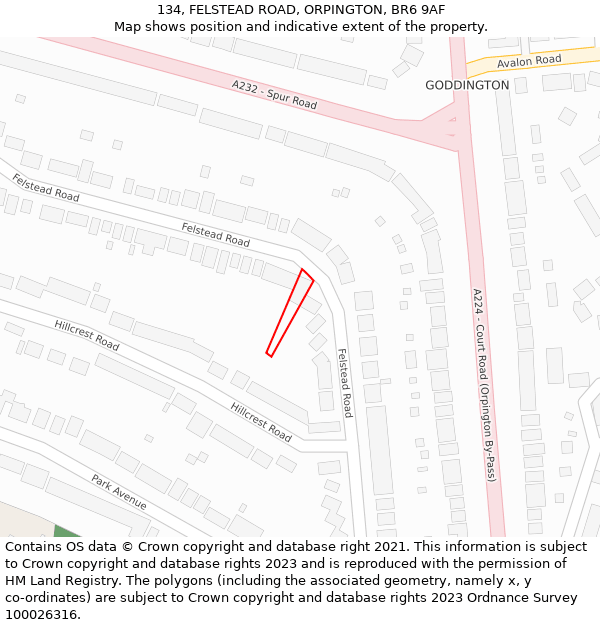 134, FELSTEAD ROAD, ORPINGTON, BR6 9AF: Location map and indicative extent of plot